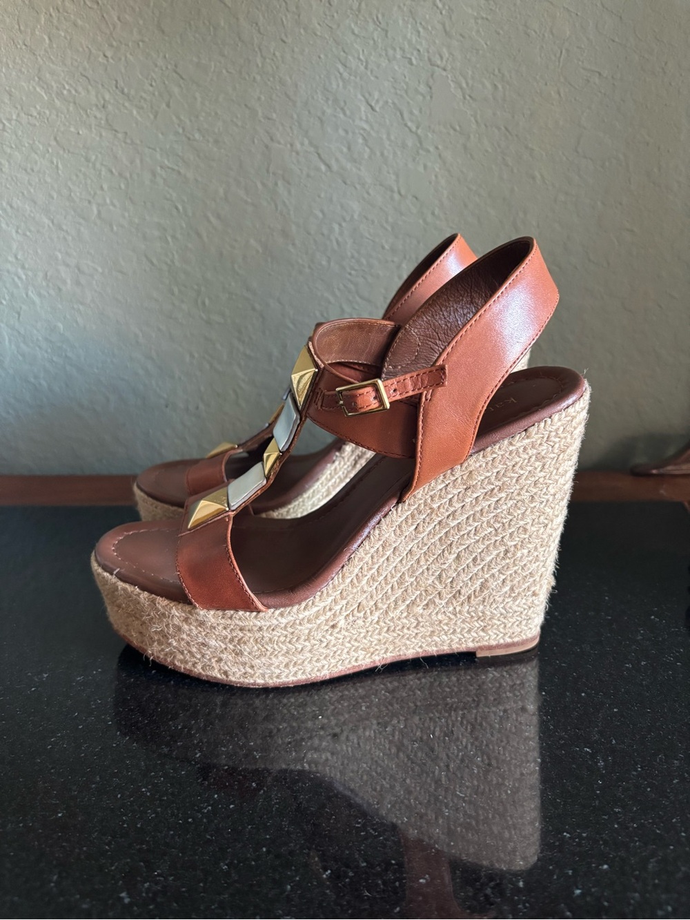 Kate Spade Studded Espadrille Platform Wedge Sandals Women Size 7 Brown Lux - Picture 6 of 9